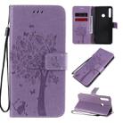 For Huawei P40 Lite E Tree & Cat Embossed Pattern Horizontal Flip Leather Case with Holder & Card Slots & Wallet & Lanyard(Light Purple) - 1