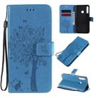 For Huawei P40 Lite E Tree & Cat Embossed Pattern Horizontal Flip Leather Case with Holder & Card Slots & Wallet & Lanyard(Blue) - 1