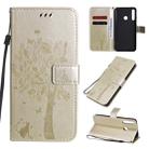 For Huawei P40 Lite E Tree & Cat Embossed Pattern Horizontal Flip Leather Case with Holder & Card Slots & Wallet & Lanyard(Gold) - 1