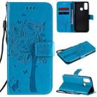 For Huawei P Smart 2020 Tree & Cat Embossed Pattern Horizontal Flip Leather Case with Holder & Card Slots & Wallet & Lanyard(Blue) - 1