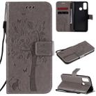 For Huawei P Smart 2020 Tree & Cat Embossed Pattern Horizontal Flip Leather Case with Holder & Card Slots & Wallet & Lanyard(Grey) - 1