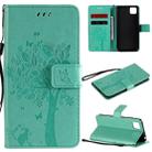 For Huawei Y5p Tree & Cat Embossed Pattern Horizontal Flip Leather Case with Holder & Card Slots & Wallet & Lanyard(Green) - 1