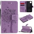 For Huawei Y5p Tree & Cat Embossed Pattern Horizontal Flip Leather Case with Holder & Card Slots & Wallet & Lanyard(Light Purple) - 1