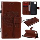 For Huawei Y5p Tree & Cat Embossed Pattern Horizontal Flip Leather Case with Holder & Card Slots & Wallet & Lanyard(Coffee) - 1