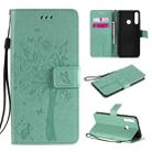 For Huawei Y6p Tree & Cat Embossed Pattern Horizontal Flip Leather Case with Holder & Card Slots & Wallet & Lanyard(Green) - 1