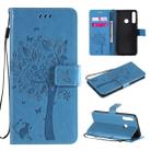 For Huawei Y6p Tree & Cat Embossed Pattern Horizontal Flip Leather Case with Holder & Card Slots & Wallet & Lanyard(Blue) - 1