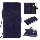 For Huawei Y6p Tree & Cat Embossed Pattern Horizontal Flip Leather Case with Holder & Card Slots & Wallet & Lanyard(Purple) - 1