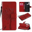For Huawei Y6p Tree & Cat Embossed Pattern Horizontal Flip Leather Case with Holder & Card Slots & Wallet & Lanyard(Red) - 1