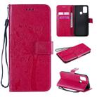 For Huawei Honor 9A Tree & Cat Embossed Pattern Horizontal Flip Leather Case with Holder & Card Slots & Wallet & Lanyard(Rose Red) - 1