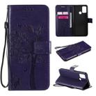 For Huawei Honor 9A Tree & Cat Embossed Pattern Horizontal Flip Leather Case with Holder & Card Slots & Wallet & Lanyard(Purple) - 1