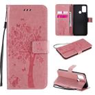 For Huawei Honor 9A Tree & Cat Embossed Pattern Horizontal Flip Leather Case with Holder & Card Slots & Wallet & Lanyard(Pink) - 1