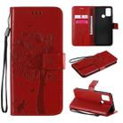 For Huawei Honor 9A Tree & Cat Embossed Pattern Horizontal Flip Leather Case with Holder & Card Slots & Wallet & Lanyard(Red) - 1