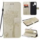 For Huawei Honor 9A Tree & Cat Embossed Pattern Horizontal Flip Leather Case with Holder & Card Slots & Wallet & Lanyard(Gold) - 1