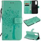 For Huawei Honor 30 Pro Tree & Cat Embossed Pattern Horizontal Flip Leather Case with Holder & Card Slots & Wallet & Lanyard(Green) - 1