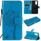 For Huawei Honor 30 Pro Tree & Cat Embossed Pattern Horizontal Flip Leather Case with Holder & Card Slots & Wallet & Lanyard(Blue) - 1