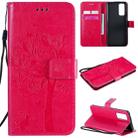 For Huawei Honor 30 Pro Tree & Cat Embossed Pattern Horizontal Flip Leather Case with Holder & Card Slots & Wallet & Lanyard(Rose Red) - 1