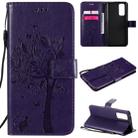 For Huawei Honor 30 Pro Tree & Cat Embossed Pattern Horizontal Flip Leather Case with Holder & Card Slots & Wallet & Lanyard(Purple) - 1