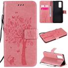 For Huawei Honor 30 Pro Tree & Cat Embossed Pattern Horizontal Flip Leather Case with Holder & Card Slots & Wallet & Lanyard(Pink) - 1