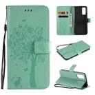 For Huawei Honor 30 Tree & Cat Embossed Pattern Horizontal Flip Leather Case with Holder & Card Slots & Wallet & Lanyard(Green) - 1