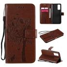 For Huawei Honor 30 Tree & Cat Embossed Pattern Horizontal Flip Leather Case with Holder & Card Slots & Wallet & Lanyard(Coffee) - 1