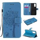 For Huawei Honor 30 Tree & Cat Embossed Pattern Horizontal Flip Leather Case with Holder & Card Slots & Wallet & Lanyard(Blue) - 1