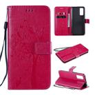 For Huawei Honor 30 Tree & Cat Embossed Pattern Horizontal Flip Leather Case with Holder & Card Slots & Wallet & Lanyard(Rose Red) - 1