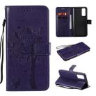 For Huawei Honor 30 Tree & Cat Embossed Pattern Horizontal Flip Leather Case with Holder & Card Slots & Wallet & Lanyard(Purple) - 1