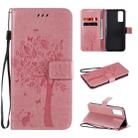 For Huawei Honor 30 Tree & Cat Embossed Pattern Horizontal Flip Leather Case with Holder & Card Slots & Wallet & Lanyard(Pink) - 1
