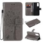 For Huawei Honor 30 Tree & Cat Embossed Pattern Horizontal Flip Leather Case with Holder & Card Slots & Wallet & Lanyard(Grey) - 1