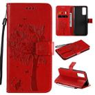 For Huawei Honor 30 Tree & Cat Embossed Pattern Horizontal Flip Leather Case with Holder & Card Slots & Wallet & Lanyard(Red) - 1