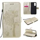 For Huawei Honor 30 Tree & Cat Embossed Pattern Horizontal Flip Leather Case with Holder & Card Slots & Wallet & Lanyard(Gold) - 1