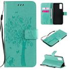 For Huawei Honor Play4T Pro Tree & Cat Embossed Pattern Horizontal Flip Leather Case with Holder & Card Slots & Wallet & Lanyard(Green) - 1