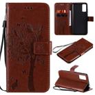 For Huawei Honor Play4T Pro Tree & Cat Embossed Pattern Horizontal Flip Leather Case with Holder & Card Slots & Wallet & Lanyard(Coffee) - 1