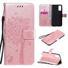 For Huawei Honor Play4T Pro Tree & Cat Embossed Pattern Horizontal Flip Leather Case with Holder & Card Slots & Wallet & Lanyard(Rose Gold) - 1