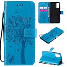 For Huawei Honor Play4T Pro Tree & Cat Embossed Pattern Horizontal Flip Leather Case with Holder & Card Slots & Wallet & Lanyard(Blue) - 1