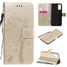 For Huawei Honor Play4T Pro Tree & Cat Embossed Pattern Horizontal Flip Leather Case with Holder & Card Slots & Wallet & Lanyard(Gold) - 1