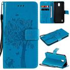 For Nokia 1.3 Tree & Cat Embossed Pattern Horizontal Flip Leather Case with Holder & Card Slots & Wallet & Lanyard(Blue) - 1