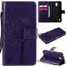 For Nokia 1.3 Tree & Cat Embossed Pattern Horizontal Flip Leather Case with Holder & Card Slots & Wallet & Lanyard(Purple) - 1