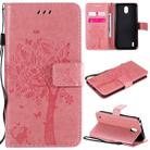 For Nokia 1.3 Tree & Cat Embossed Pattern Horizontal Flip Leather Case with Holder & Card Slots & Wallet & Lanyard(Pink) - 1