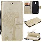 For Nokia 1.3 Tree & Cat Embossed Pattern Horizontal Flip Leather Case with Holder & Card Slots & Wallet & Lanyard(Gold) - 1