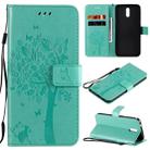 For Nokia 2.3 Tree & Cat Embossed Pattern Horizontal Flip Leather Case with Holder & Card Slots & Wallet & Lanyard(Green) - 1