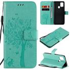 For Samsung Galaxy A21s Tree & Cat Embossed Pattern Horizontal Flip Leather Case with Holder & Card Slots & Wallet & Lanyard(Green) - 1