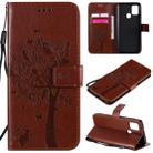 For Samsung Galaxy A21s Tree & Cat Embossed Pattern Horizontal Flip Leather Case with Holder & Card Slots & Wallet & Lanyard(Coffee) - 1