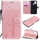 For Samsung Galaxy A21s Tree & Cat Embossed Pattern Horizontal Flip Leather Case with Holder & Card Slots & Wallet & Lanyard(Rose Gold) - 1