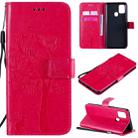 For Samsung Galaxy A21s Tree & Cat Embossed Pattern Horizontal Flip Leather Case with Holder & Card Slots & Wallet & Lanyard(Rose Red) - 1