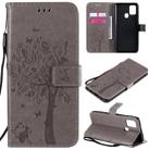 For Samsung Galaxy A21s Tree & Cat Embossed Pattern Horizontal Flip Leather Case with Holder & Card Slots & Wallet & Lanyard(Grey) - 1