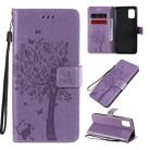 For Samsung Galaxy A31 Tree & Cat Embossed Pattern Horizontal Flip Leather Case with Holder & Card Slots & Wallet & Lanyard(Light Purple) - 1