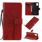 For Samsung Galaxy A31 Tree & Cat Embossed Pattern Horizontal Flip Leather Case with Holder & Card Slots & Wallet & Lanyard(Red) - 1