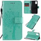 For Samsung Galaxy A41 Tree & Cat Embossed Pattern Horizontal Flip Leather Case with Holder & Card Slots & Wallet & Lanyard(Green) - 1