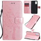 For Samsung Galaxy A41 Tree & Cat Embossed Pattern Horizontal Flip Leather Case with Holder & Card Slots & Wallet & Lanyard(Rose Gold) - 1